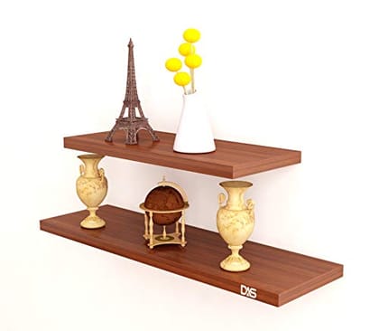 DAS Contemporary Style Wall Mounted Engineered Wood Wall Décorative Shelf/Shelves Display Rack for Living Room Classic Walnut (Set of 2)- Zaina