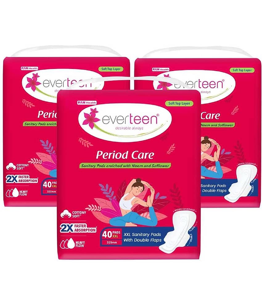 everteen Period Care XXL Soft 40 Sanitary Pads 320mm - 3 Packs (40 Pads Each)