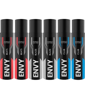 Envy Beats, Blaze & Club Long Lasting Nano Deodorant Spray For Men 30 ml Each (Pack of 6)