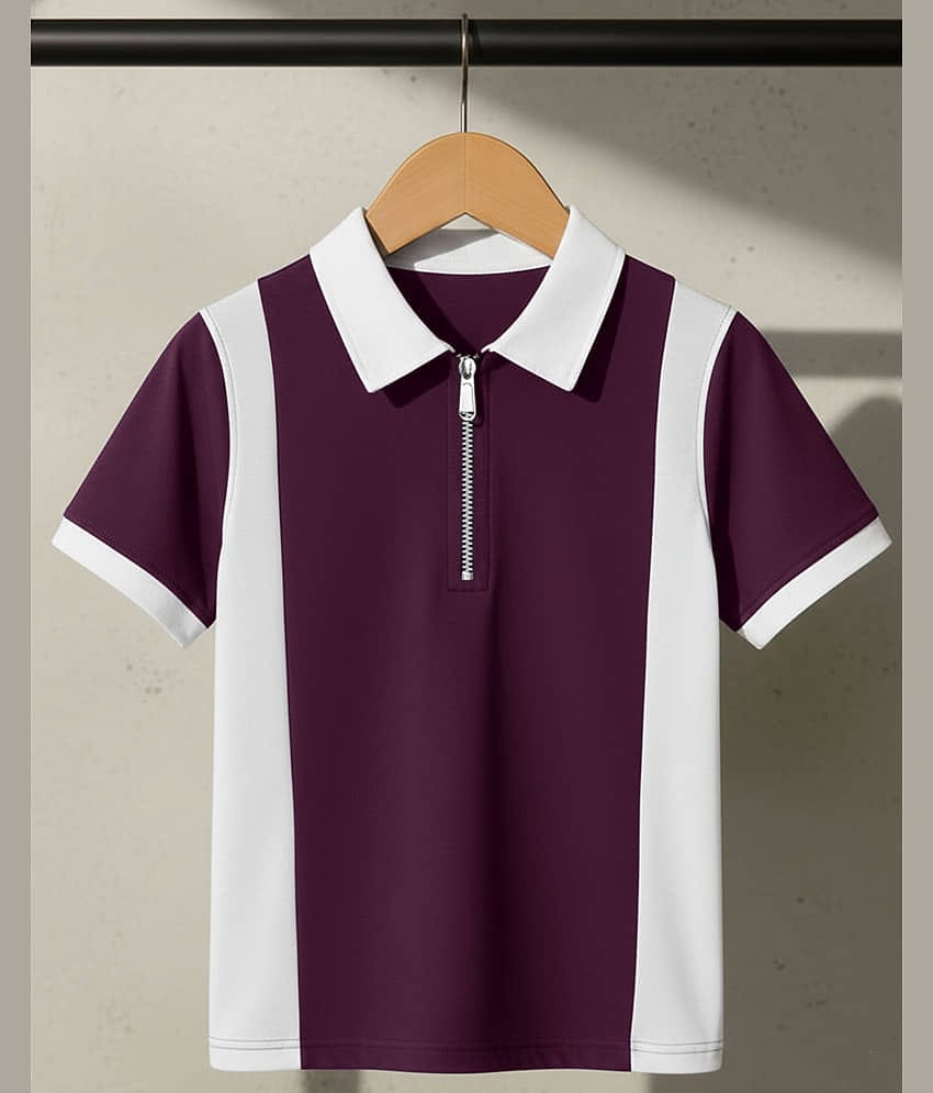 AOOSH Men Cotton Blend Regular Fit Striped Polo T Shirt ( Purple )