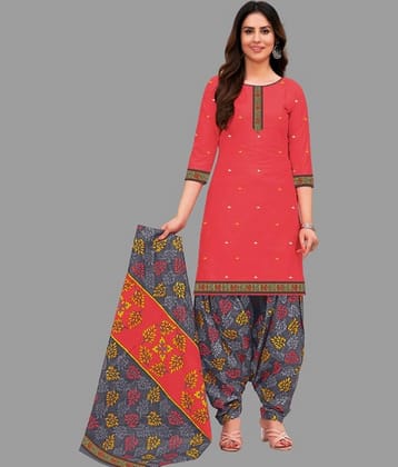 SIMMU Women Cotton Printed Straight Kurti With Patiala Salwar ( Red )