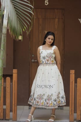 Delightful  Pure Embroidery Work On Khadi Cotton Fabric maxi Frock-Off White / S-36