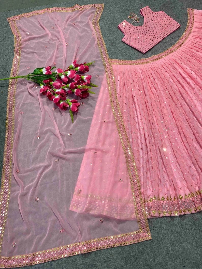 Designer Partywear Embroidered Work Malay Satin Material Bridesmaid Lehengas  GAJRI