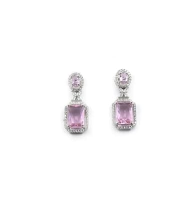 Generic Women's Brass Silver Plated Drop Earrings (Pink)-PID66248 Generic Women's Brass Silver Plated Drop Earrings (Pink)-PID66248
