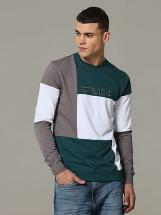 Block Patterned Teal Fusion Sweatshirt-S / Teal
