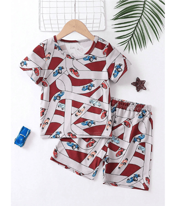 Ocvito Pack of 1 Boys Cotton T-Shirt & Shorts ( Red )