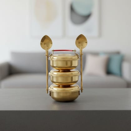 Brass Small Lunch Box Mini Toy | Handmade Brass Play Set, Height : 5.5 Inch (ZMAS335 D)