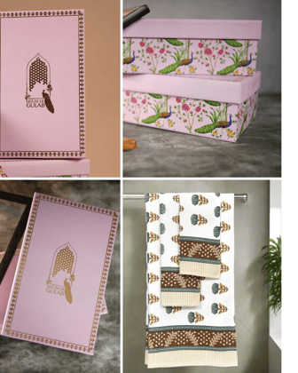 Gift Set - Handblock Printed Towels - 1 Bath + 2 Hand Towels-Hand Block / 30X60 Inches, 15X30 Inches / 1 Bath,2 Hand Towel