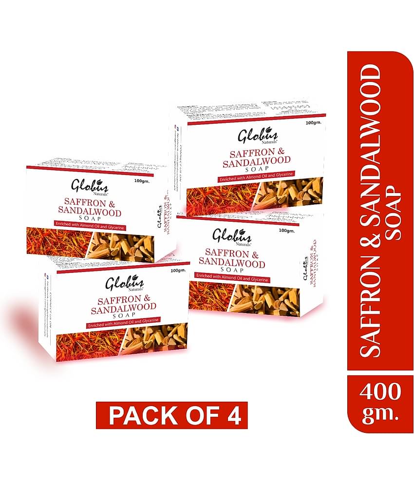 Globus Naturals Saffron & Sandalwood Soap, Skin Bathing Bar, 100gm (Pack of 3)