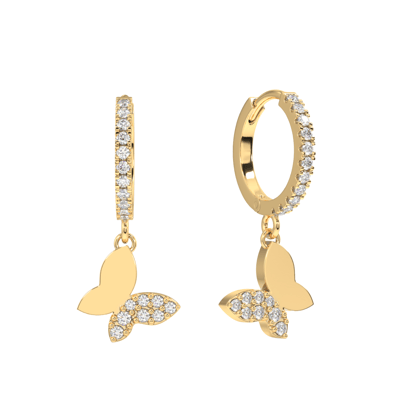 Slant' butterfly charm hoop-14k plated