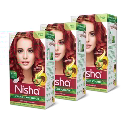 Nisha Creme Hair Color Cherry Red 120g Pack of 3, Permanent Hair Colour, 100% Grey Coverage, Long Lasting Hair Colour