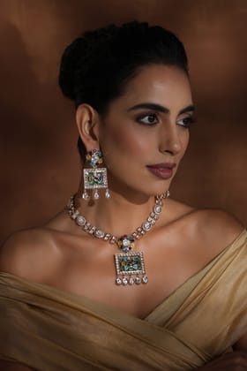 Namita Multicolour Polki Pendant Necklace Set-Polki