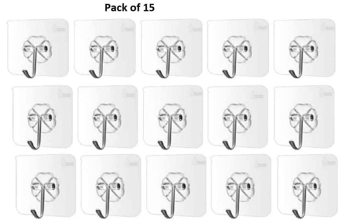 Adhesive Wall Hooks - Pack of 15 | Damage-Free Hanging