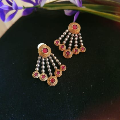 Stone Studded Dual Tone Oxidised Earrings | Sarichka-RED