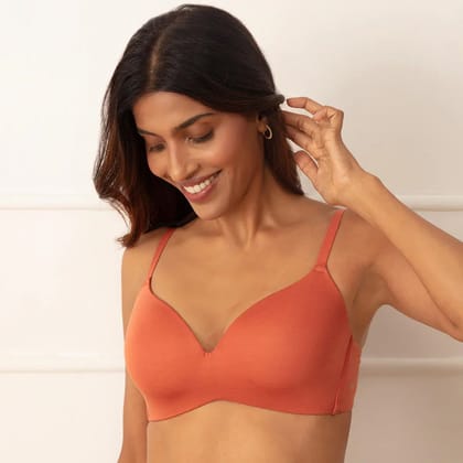 Nykd modal Akin to Skin Padded Wireless T-Shirt Bra 3/4th Coverage | Nyb013-Carrot / 32B