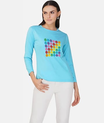 CHOZI Women Cotton Printed Regular Fit Round Neck T-Shirt ( Blue )