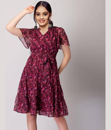 DEARTHANK Georgette Fit And Flare Dress For Girls ( Pack of 1 , Pink )