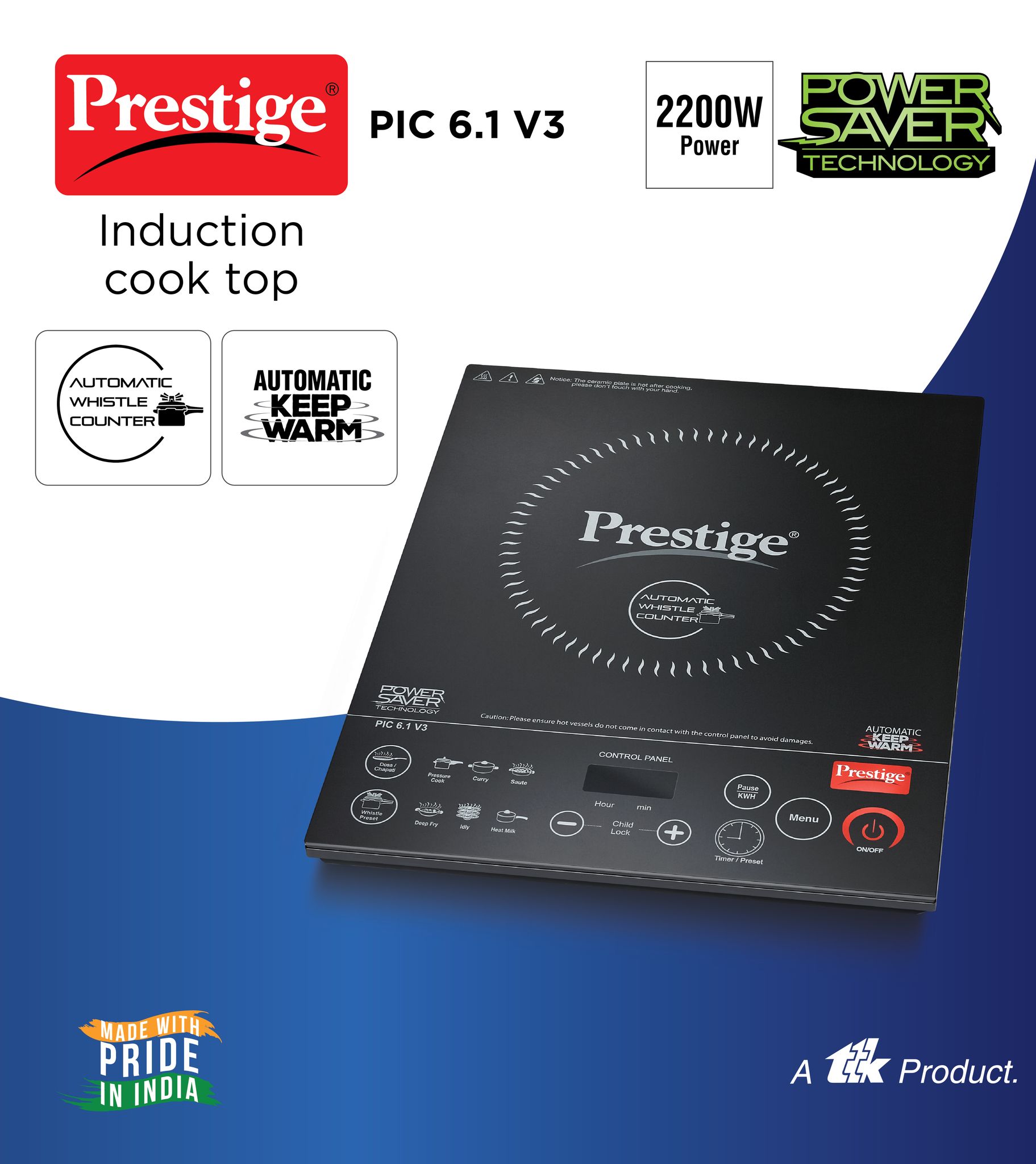 Prestige PIC 6.1 V3 2200 Watts Indian Menu Options Induction Cooktop