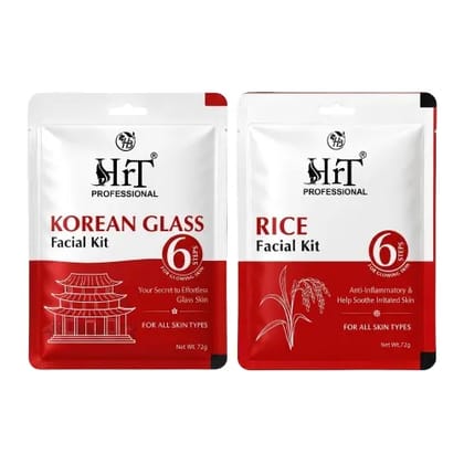HrT Korean Glass & Rice Facial Kit Combo  Glowing Skin + Soothe Irritation | 12 Steps | 144g | All Skin Types