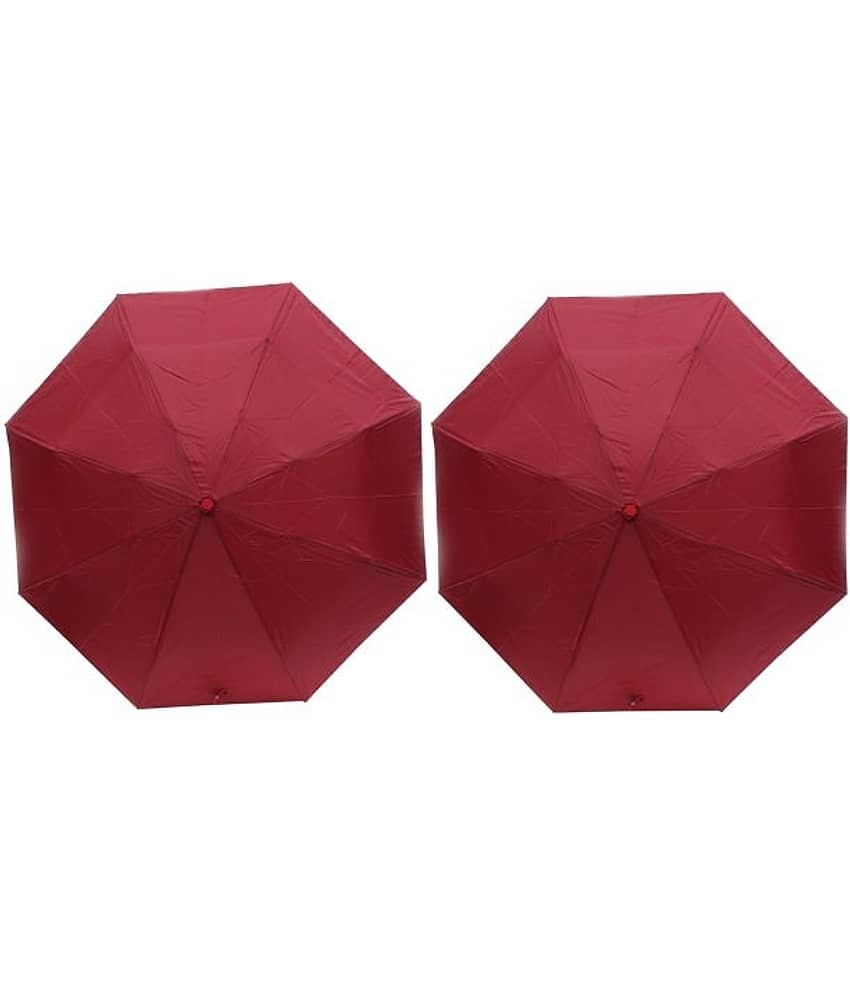 ARIP Maroon Polyester 3 Fold Umbrellas For Men - Pack Of 2