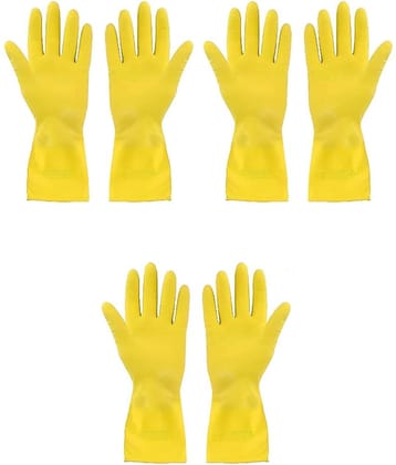 DarkShri Yellow Rubber Large Cleaning Glove Set ( Pack of 3 )