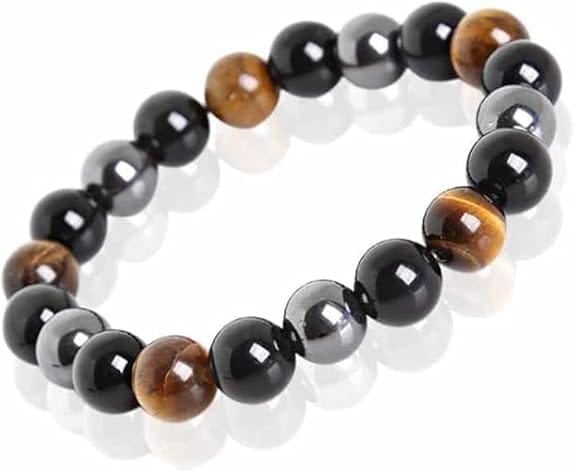 CRUZINE Natural Stone Beaded Bracelet, Tigers Eye, Obsidian and Hematite, Unisex