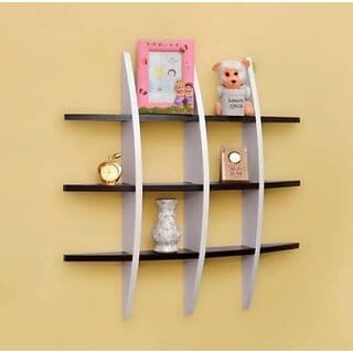 Onlinecraft Wooden Wall Self Ter Rack White Black Wooden Wall Shelf (Number Of Shelves - 12, White, Black)