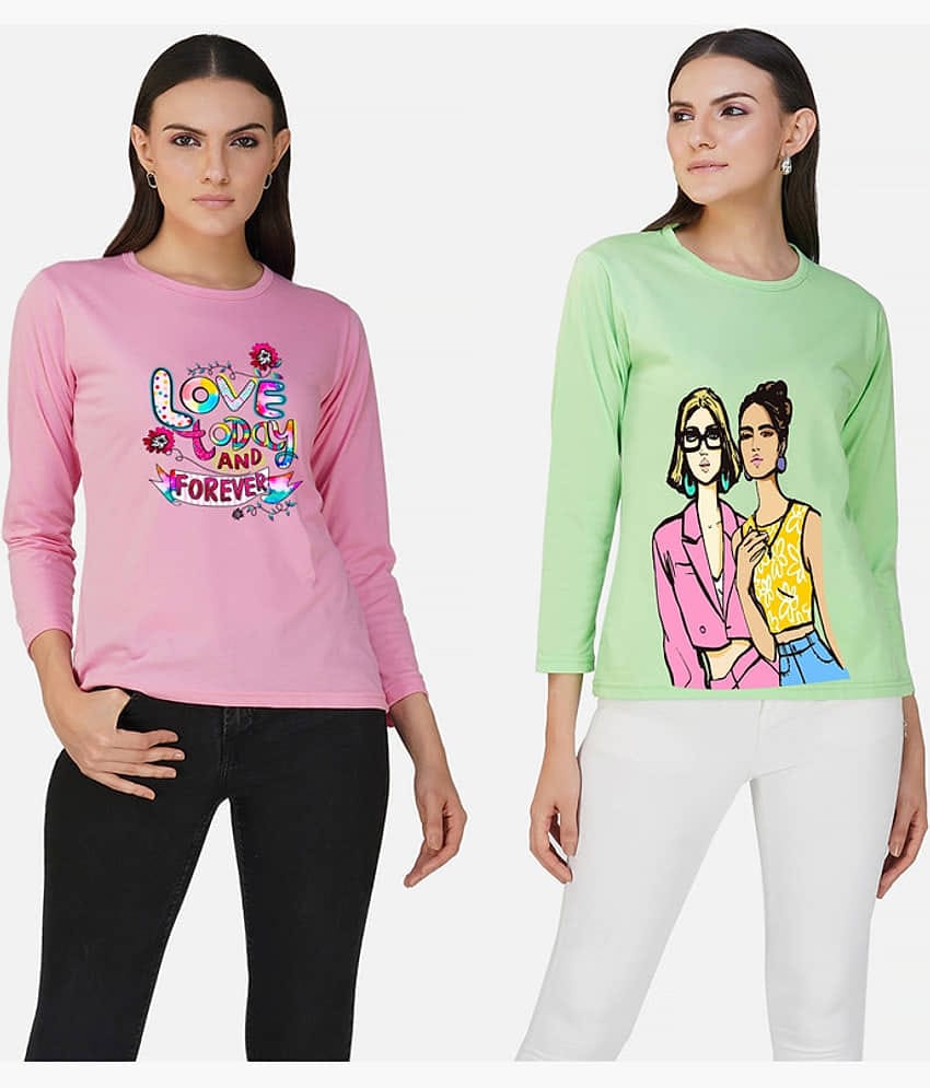 CHOZI Women Cotton Blend Printed Regular Fit Round Neck T-Shirt ( Multi Color )