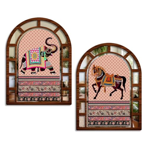 Sehaz Artworks FolkArt Mirror Jharokha Wall Decor for Living Room- 40x30 CM