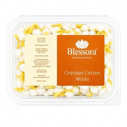 Cotton Wicks for Diya Pooja - Chandan Cotton Phool Batti for Aarti, Deepak & Akhand Jyot | Long Lasting Cotton Batti for Temple, Mandir & Daily Puja (1100 Unit)