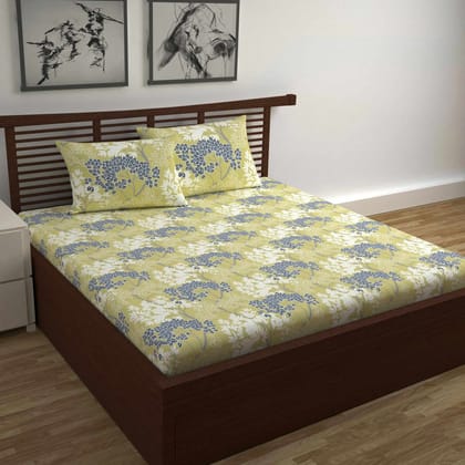 Green Autumn Tree Leaf Bedsheet For Double Bed-Double / Cream And Grey / PR_5005-DB