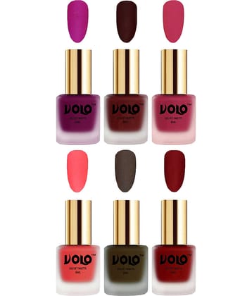 VOLO Velvet Dull Matte Posh Shades Nail Polish Multi Pack of 6 48 mL
