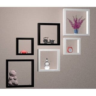Onlinecraft Wooden Wall Shelf Pp (Polypropylene) Wall Shelf (Number Of Shelves - 6, Black, White, Multicolor)