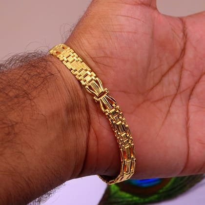 Certified 22kt yellow gold handmade excellent solid flexible link bracelet unisex gifting from Rajasthan india-7&quot;