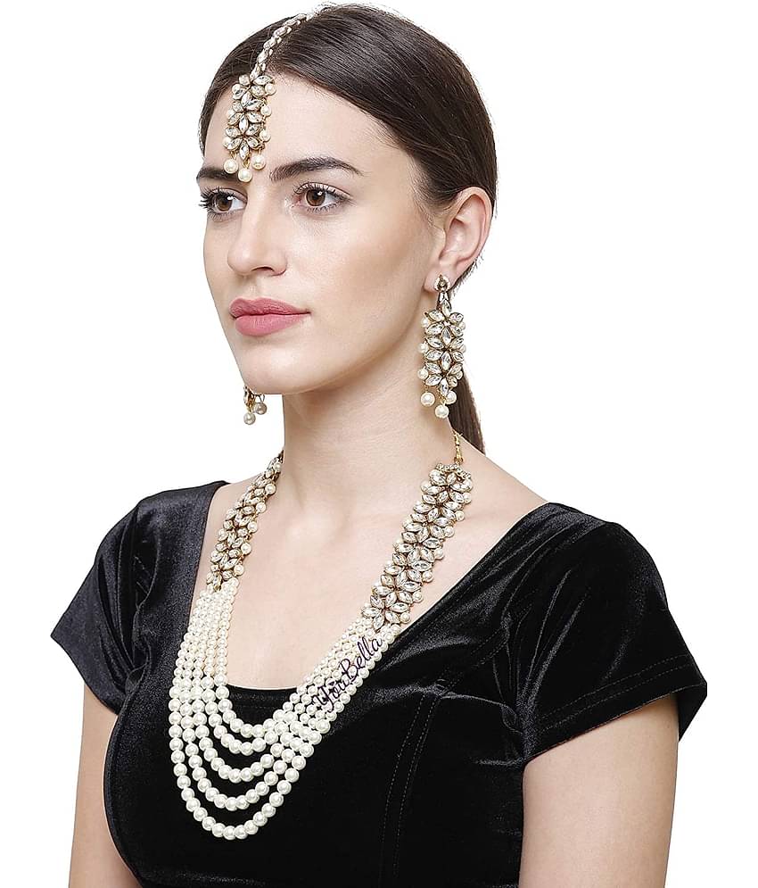 YouBella Jewellery Sets for Women Gold Plated Wedding Bridal Necklace Jewellery Set with Earrings for Girls/Women (White)