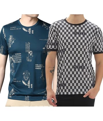 FABRIPPLE Polyester Regular Fit Self Design Half Sleeves Men's Round T-Shirt - Multicolor ( Pack of 1 )