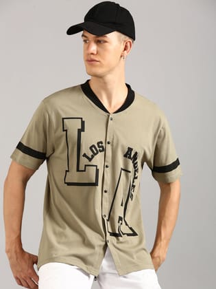 Brown Printed Regular Fit T-Shirt-S