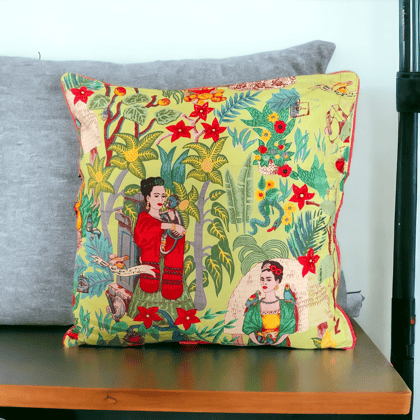18" Frida Green Cotton Cushion Cover-18 x 18 inches