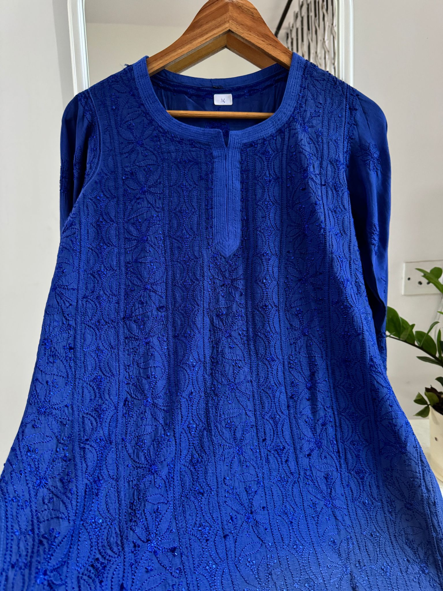 Chikankari Muslin short Top in sky Navy Blue-Blue / cotton / S