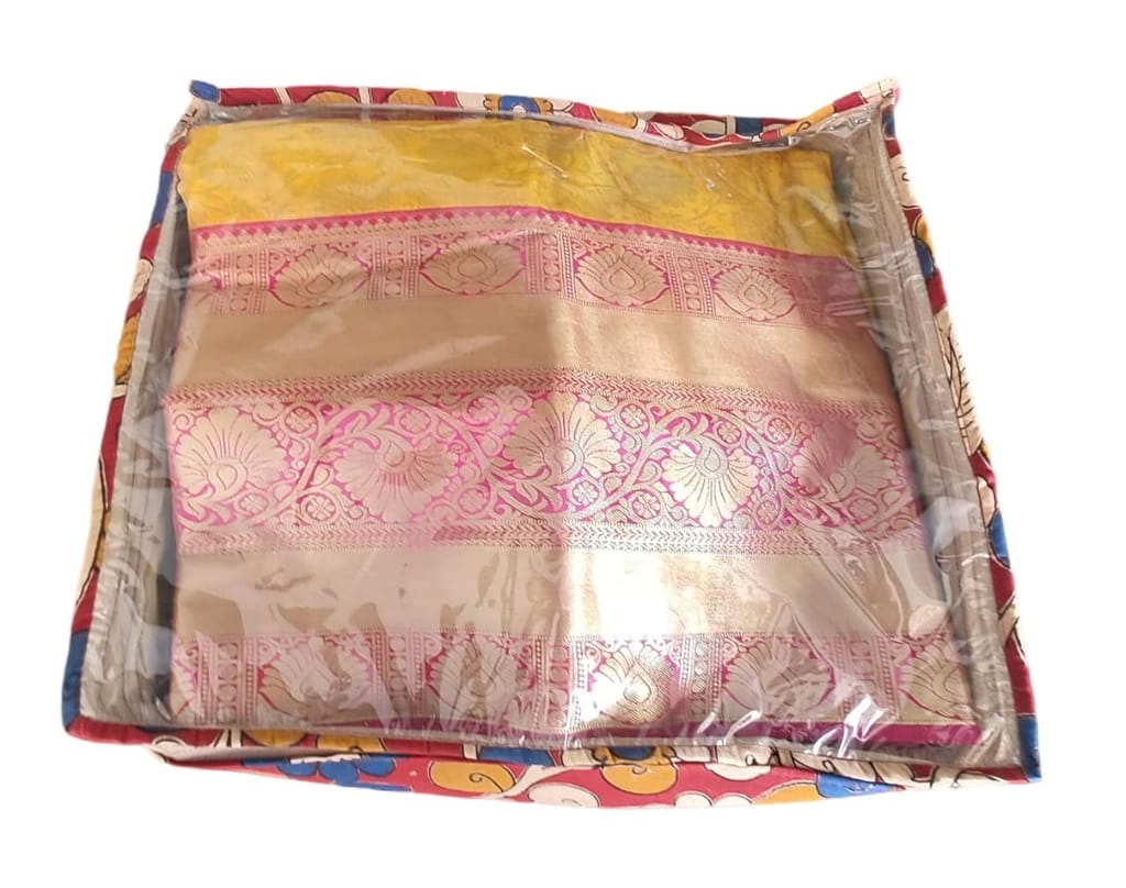 1 SAREEE COVER Handcrafted 6 Saree Cover with Kalamkari Print - 100% Cotton, Dustproof and Moth Proof, Perfect for Storing and Organizing Sarees