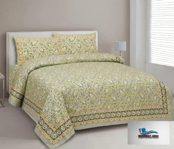 3001-Hometrade India-Standard King Size (90*108 Inches)-Pure Cotton Jaipuri Double Bedsheet With Matching Pillow Cover
