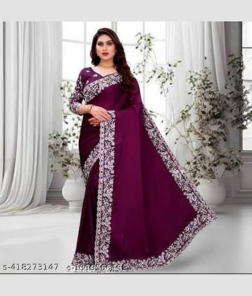 Shivadit ethnic Georgette Embroidered Saree With Unstitched Blouse Piece ( Purple )