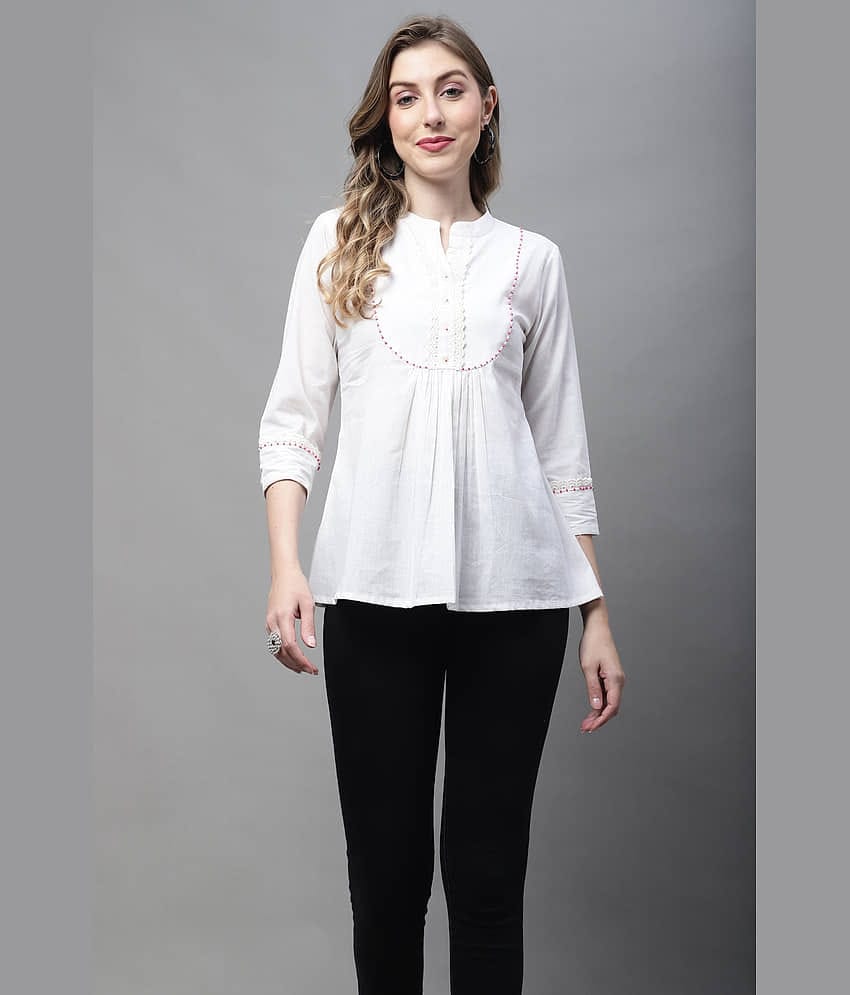 Rajnandini Women's Cotton A-Line Top ( Off White )