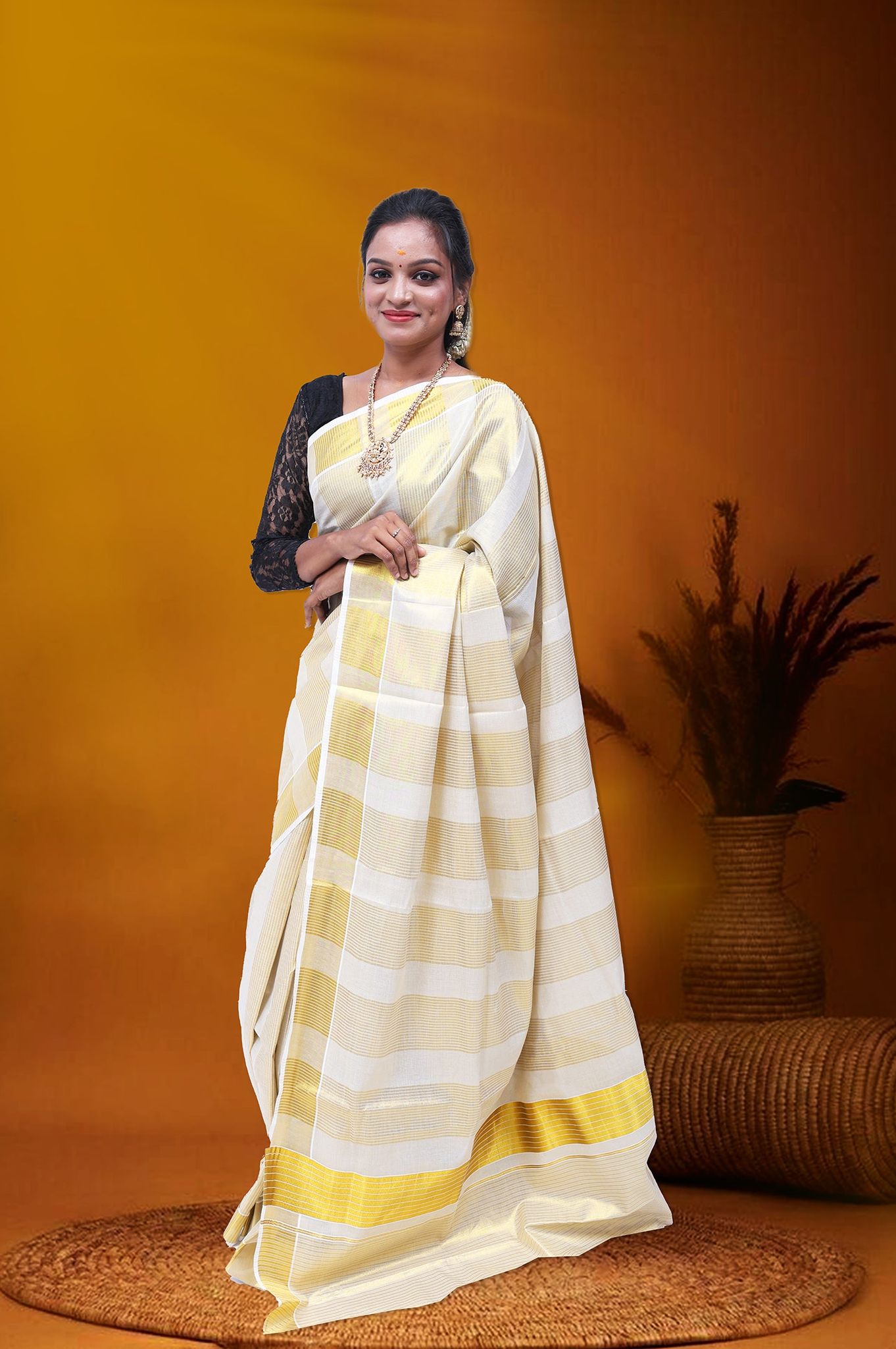 MK-2800 GOLD TISSUE SAREE 6.25 MTR