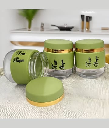 kitchrox Jars for Kitchen Glass Green Utility Container ( Set of 3 )