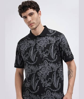 GET GOLF Men Cotton Blend Regular Fit Printed Polo T Shirt ( Black )