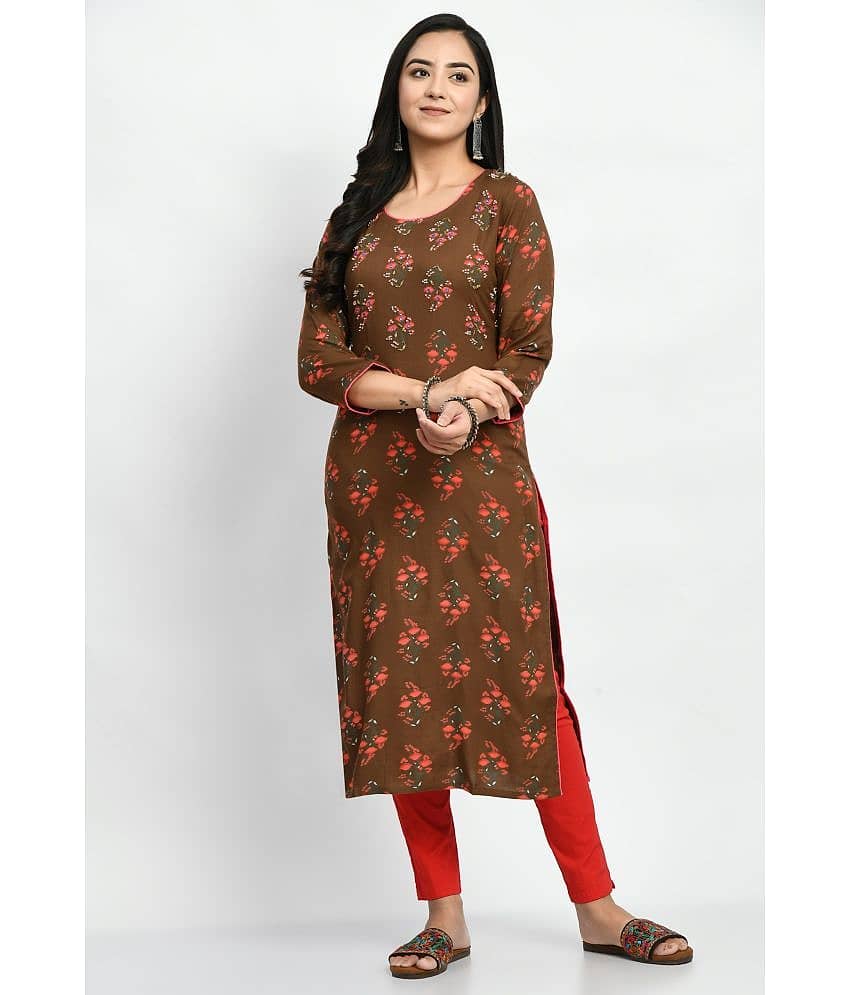 MAURYA Rayon Printed Straight Women's Kurti - Brown ( Pack of 1 )