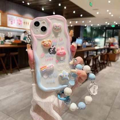 3D Cute Pink Case Wave Cartoon Melody Lanyard iPhone Soft Case-iPhone 16 / Left Design