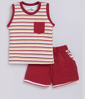 CUTOPIES Pack of 1 Boys Cotton Blend T-Shirt & Shorts Set ( Maroon )