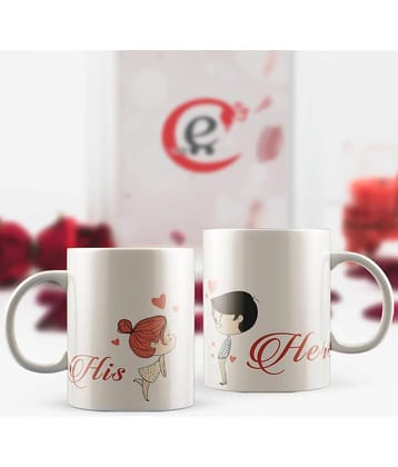 eCraftIndia Set of 2 "His - Her" Valentine Love theme Ceramic Coffee Mugs